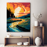 Mountain landscape with river painting by numbers